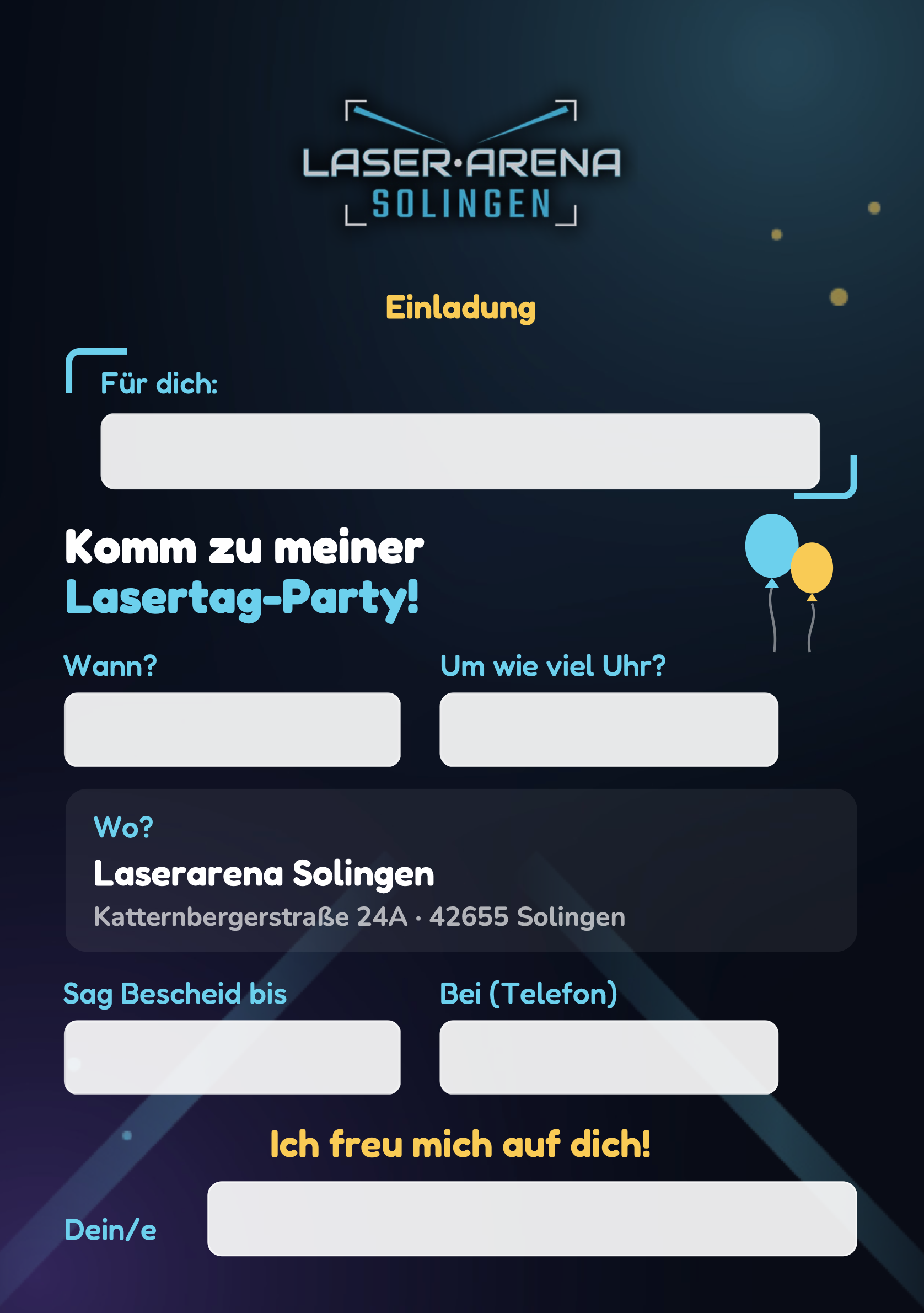 Laser Arena-Solingen Einladungskarte – dunkel